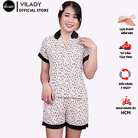 Đồ bộ mặc nhà nữ Pyjama lụa Mango VILADY - B132 kiểu quần đùi tay cộc mặc hè thoáng mát, họa tiết hình con sóc dễ thương