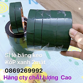 Băng keo xốp xanh 2mặt combo 5cuộn băng dính xốp xanh đen khổ 2cm cuộn to siêu dai siêu dính