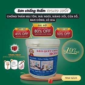 Keo Sơn Chống Thấm BOSUI Trong Suốt - Chống Thấm Nền Gạch, Nhà Vệ Sinh, Tường Nhà, Cửa Sổ, Gỗ Công Nghiệp(1 Kg) Tặng kèm chổi quét sơn và 2,5m vải
