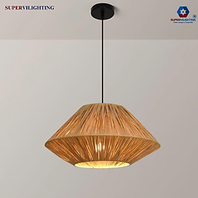 Đèn treo thả trần SuperVilighting decor phòng khách quán ăn theo phong cách cổ điển dây thừng - D300 X H210mm - Không Bóng