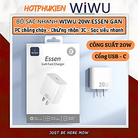 Adapter cóc củ sạc nhanh 20W PD USB C PPS chống cháy hiệu WIWU GAN ESSEN Fast Charger Wi-G002 cho iPhone iPad Oppo Samsung - Hàng nhập khẩu