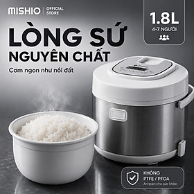 Nồi Cơm Điện Lòng Sứ 1.8Lít Mishio MK402 Không Bong Tróc Men Chống Dính Tự Nhiên - hàng chính hãng