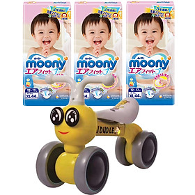 Combo 3 gói tã dán Moony cao cấp size NB90/S84/M64/L54/XL44 tặng Xe chòi chân con ong có đèn nhạc VBCare 052