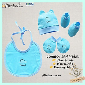 COMBO nón, yếm, bao tay chân bo sơ sinh thương hiệu Mintuu, chất liệu cotton 4 chiều cao cấp
