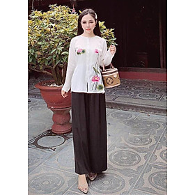 Set Bộ Bà Ba Phối Họa Tiết Hoa Sen Đẹp