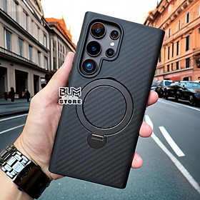 Ốp Lưng Carbon Từ Tính 360 Chống Sốc Hỗ Trợ Sạc Không Dây Cho Samsung Galaxy S25 Ultra / S25 Plus / S24 Ultra