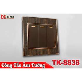 Công Tắc Điện Mặt Kim Loại 3 Nút Vân Gỗ TK-SS3S