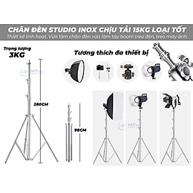 Chân đèn inox 8809 cao 2.8m loại tốt chịu tải 10 kg gắn đèn, máy ảnh chuyên nghiệp cho livestream studio phòng thu hàng nhập khẩu