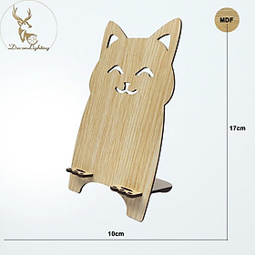 Chú mèo để bàn trang trí bằng gỗ lắp ghép kiêm giá đỡ điện thoại ngộ nghĩnh GD137