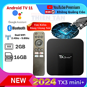 Box TV TX3 mini+ (2024) - Ram 4G/32G  Android TV 11.0 - Chip Amlogic S905W2 - Bluetooth 5.0 - Xem Truyền Hình Đá Banh Miễn Phí - Hàng Nhập Khẩu