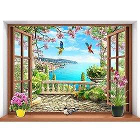 Tranh dán tường cửa sổ cảnh biển đẹp trang trí phòng khách và phòng ngủ - VT0437