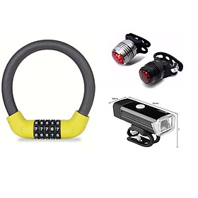 Mua Combo xe đạp Khóa xe đạp 5 số vàng+Đèn pha siêu sáng+Đèn led hậu
