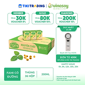 Thùng Sữa đậu nành Vinasoy Fami nguyên chất (200ml x 36 Hộp)
