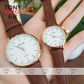 Đồng hồ nam Halei dây đen da mặt số vạch chính hãng Tony Watch 68