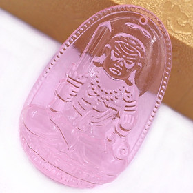 Mặt Phật Bất động minh vương pha lê hồng 3.6 cm kèm móc và vòng cổ dây cao su đen, Mặt Phật bản mệnh