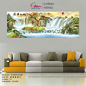 Tranh Treo Tường Trang Trí Sơn Thủy Hữu Tình Tự Tô Màu Theo Số khổ lớn 65x180cm KHÔNG KHUNG PC3099