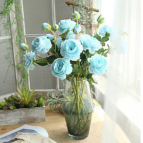Hoa lụa cao cấp, bó 10 bông hoa mẫu đơn Peonia kèm nụ điểm xinh tươi trang