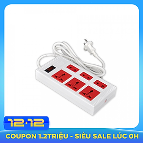 Ổ cắm Điện Quang ECO ĐQ ESK 2WR 6ECO (6 Lỗ, dây dài 2m, màu trắng đỏ)