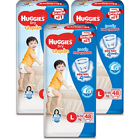 Combo 3 Gói Tã Quần Huggies Dry Gói Đại L48 (48 Miếng)