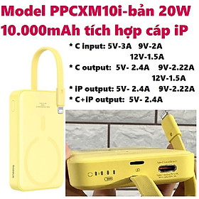 [30W - 10000mAh] Pin dự phòng không dây nam châm tích hợp cáp  C / ip hỗ trợ sạc nhanh Baseus PPCXM10T_ Hàng chính hãng