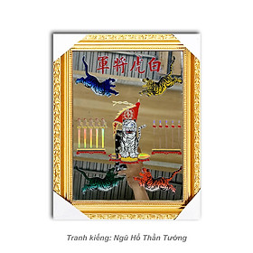 Mua Tranh Kiếng Ngũ Hổ Thần Tướng - Nền Gương - Tranh kiếng chạm - Trấn trạch/Độ mệnh - Khung gỗ