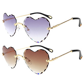 2PCS Love Heart Rimless Sunglasses Designer Tinted Lens Eyewear Anti UV