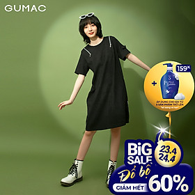 Đầm suông nữ phối dây kéo GUMAC DB1130