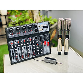 Mua  tặng 2 dây canon hoa sen   Combo  karaoke  nghe nhạc nâng cấp âm thanh gia đình sân khấu siêu hay mixer MTMAX F79 Pro + Micro Không Dây AK95 (Loại 2 Mic)  hàng nhập khẩu
