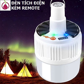 Đèn Led Tích điện Sạc Điện nguồn, Công Suất 60W ánh sáng trắng - có Remote điều khiển và tấm pin năng lượng mặt trời / thích hợp đi vườn, cắm trại, picnic , khi nhà cúp điện