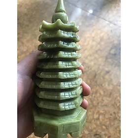 Mua THÁP VĂN XƯƠNG 9 TẦNG ĐÁ SERPENTINE XANH BIỂU TƯỢNG TRÍ TUỆ THÀNH ĐẠT CAO 14CM ĐK 6CM ĐỂ BÀN MỆNH MỘC HỎA THỦY