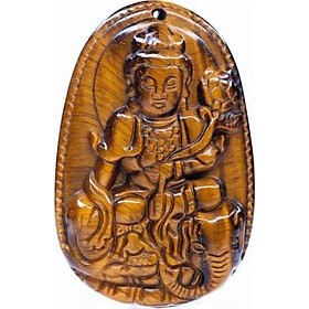 Mặt dây chuyền Phổ Hiền Bồ Tát đá Mắt Hổ Vàng tự nhiên - Phật Bản Mệnh cho người tuổi Thìn, Tỵ - PBMTIG04 (Mặt kèm sẵn dây đeo)