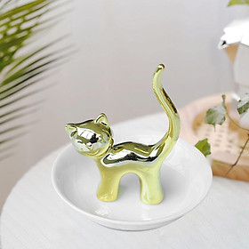 Ceramic Cat Storage Tray Decorative Cosmetic Cat  Holder for Desktop Home Decoration
