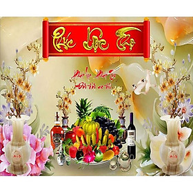 Tranh dán tường phòng thờ phúc lộc thọ - mâm ngũ quả - kích thước theo yêu cầu