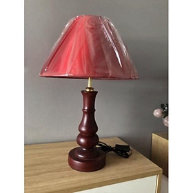 Mua Đèn ngủ để bàn gỗ tiện tinh xảo  chao vải đỏ cao cấp Khôi Nguyễn - B 065  DT HQ