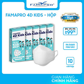 HỘP - FAMAPRO 4D KIDS - Khẩu trang trẻ em kháng khuẩn cao cấp Famapro 4D KIDS tiêu chuẩn KF94 10 cái hộp - TRẮNG - COMBO 5 HỘP