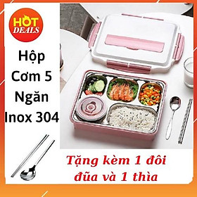 Hình ảnh Hộp Cơm Phần 5 Ngăn Inox 304 Cao Cấp - Hàng Việt Nam