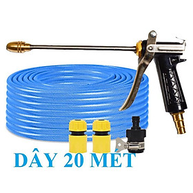 ️ Bộ dây vòi xịt nước rửa xe, tưới cây , tăng áp 3 lần, loại 20m 206318 đầu đồng,cút,nối đen+ đai