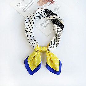 Khăn lụa vuông phong cách Nhật Bản phối kẻ chấm bi dễ thương AKL93