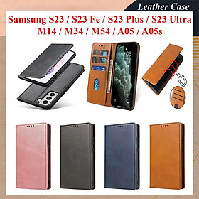 Bao da ốp lưng dành cho Samsung Galaxy S23 FE, M14, M34, M54, A05, A05s, S23, S23 Plus, S23 Ultra dạng ví case cao cấp, kiểu dáng sang trọng thời trang, ngăn đựng thẻ tiện lợi, bảo vệ điện thoại toàn diện