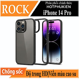 Ốp lưng chống sốc viền cao su cho iPhone 14 Pro (6.1 inch) thiết kế mặt lưng trong suốt Hiệu Rock hybrid Protective Case (độ đàn hồi cao, bảo vệ toàn diện, tản nhiệt tốt) - hàng nhập khẩu - Đen