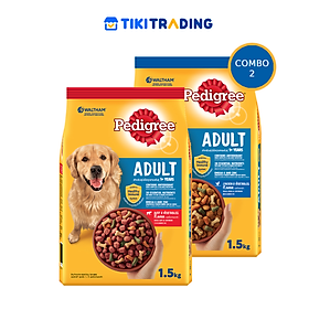 Thức Ăn Hạt Cho Chó Trưởng Thành Pedigree Adult 1+ Years Vị Gà, Rau Củ + Bỏ, Rau Củ 1.5kg/Túi