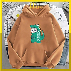 Áo hoodie in mèo khủng long vải nỉ nón 2 lớp dày dặn cho cả nam nữ
