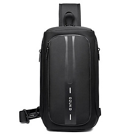 Túi đeo ngực OZUKO phong cách mới dành cho nam đa chức năng có cổng sạc USB khóa chống trộm-Màu đen