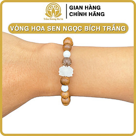 Vòng tay hoa sen đá ngọc bích phong thủy trầm hương HÀ XÁ vòng đeo tay cặp đôi nam nữ may mắn tài lộc - tròn đơn mix hoa sen trắng