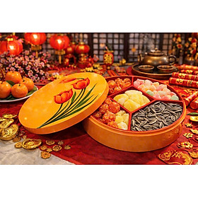 Hộp Mứt Sơn Mài Cao Cấp Thanh Bình Lê 5 ngăn size 30x7.5 cm đựng hạt, mứt, bánh kẹo ngày Tết, trang trí, làm quà tặng ý