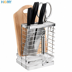 Kệ cắm dao keo thớt có 3 móc treo đồ inox 304 Hobby Home Decor DD2N3
