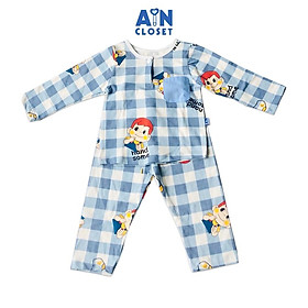 Bộ quần áo dài bé trai họa tiết Caro xanh thun cotton - AICDBT5UEJFL