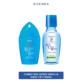 Combo Sữa chống nắng Senka Perfect UV Milk 40ml và Nước tẩy trang sạch thoáng Senka A.L.L.Clear Formula Fresh 70ml