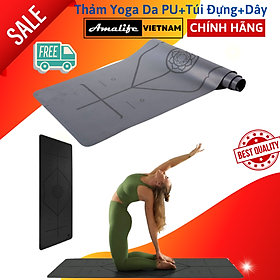 Thảm Tập Yoga Định Tuyến Da PU Cao Cấp Amalife  Túi Đựng Thảm Tập Yoga Định Tuyến  Dây Buộc Thảm Tập Yoga Định Tuyến - Thảm Xám  Ko túi dây