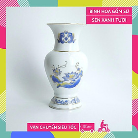 Mua Bình hoa thờ cúng sen xanh tươi gốm sứ đặt bàn thờ - Cao 18cm